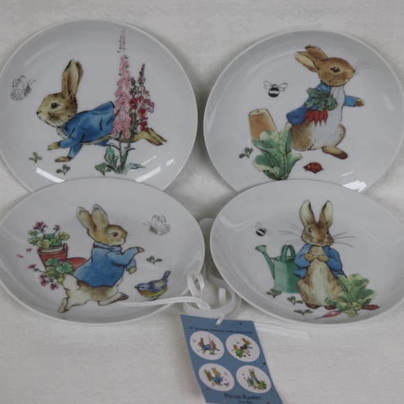 BEATRIX POTTER PETER RABBIT EASTER 4 ASSORTED APPETIZER PLATES - S/4 - NEW #D - Picture 1 of 8